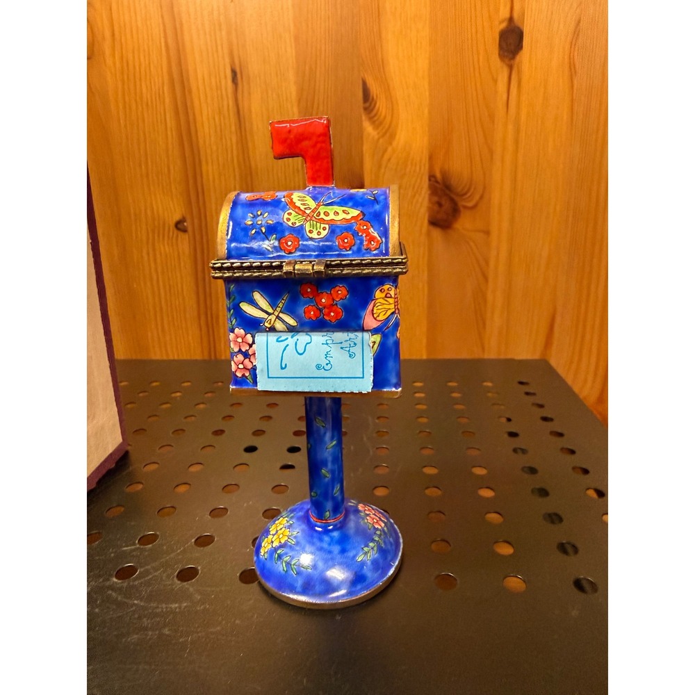 Empress Arts 2002 Enamel Mailbox Trinket Box Butterfly Floral 5.5" Stand - Picture 4 of 7